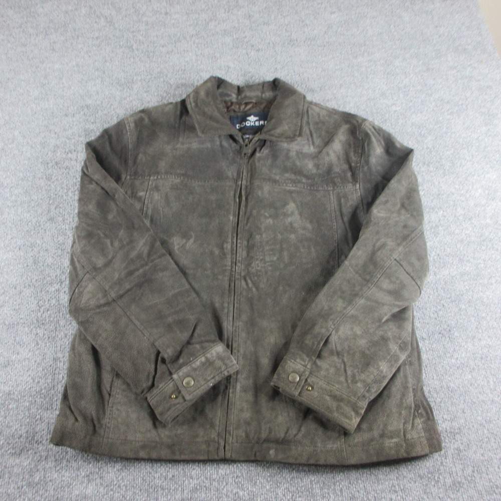 VTG Dockers Jacket Mens L Brown Leather Full Zip Lined Bomber Biker Patina 90s